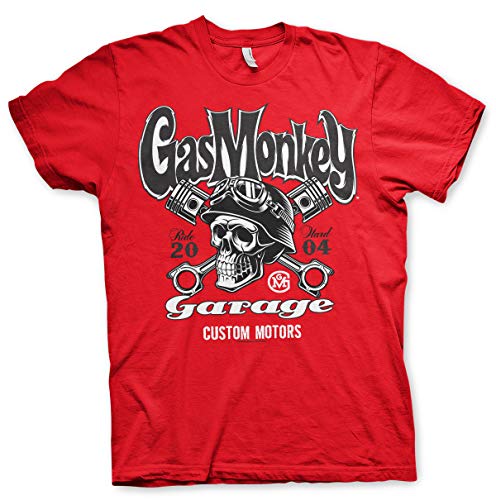 Gas Monkey Garage Oficialmente Licenciado GMG - Custom Motors Skull Camiseta para Hombre (Rojo), Medium Gas Monkey Garage Oficialmente Licenciado GMG - Custom Motors Skull Camiseta para Hombre (Rojo), Medium