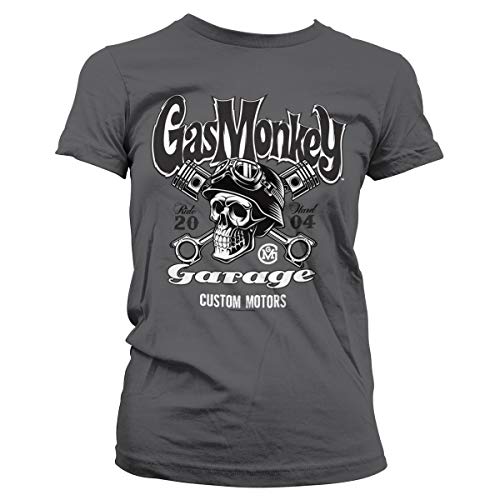 Gas Monkey Garage Oficialmente Licenciado GMG - Custom Motors Skull Mujer Camiseta (Gris Oscuro), XX-Large