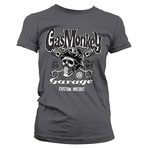 Gas Monkey Garage Oficialmente Licenciado GMG - Custom Motors Skull Mujer Camiseta (Gris Oscuro), XX-Large Gas Monkey Garage Oficialmente Licenciado GMG - Custom Motors Skull Mujer Camiseta (Gris Oscuro), XX-Large