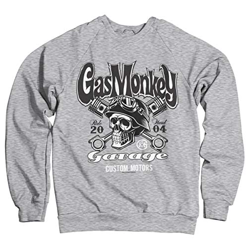 Gas Monkey Garage Oficialmente Licenciado GMG - Custom Motors Skull Sudaderas (Heather Gris) Large