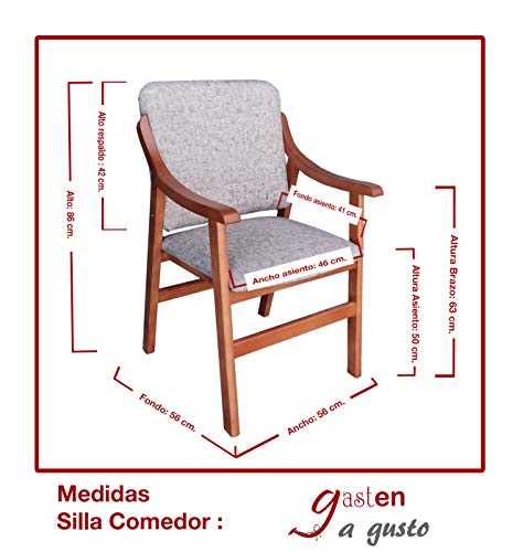 Gasten a gusto Silla Comedor, Brazos de Madera en Cerezo. Tela Antimanchas (Medidas: 86 * 54 * 54 cm). Especial Personas Mayores, Espalda Recta. Comedor o salita.… Beige