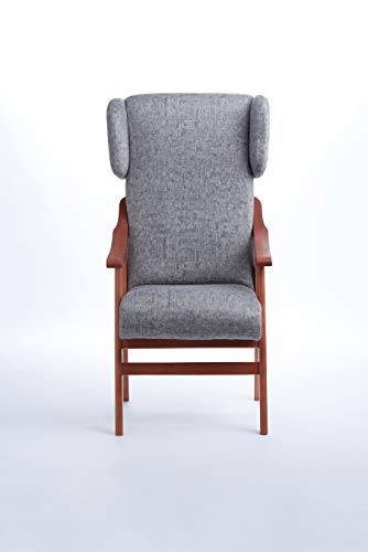 Gasten a gusto Silla con Brazos y Orejas apoya-Cabeza. Madera Color: Cerezo (Medidas: 117 * 69 * 57 cm) Tela Antimanchas: para Personas Mayores o geriátrico. Prótesis de Cadera. Gris