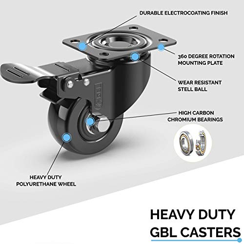 GBL - 4 Ruedas para Muebles + Tornillos 200KG | 50mm Ruedas Giratorias, Rueda Pivotantes, Ruedas Con Freno Industrial Con Placa de Montaje