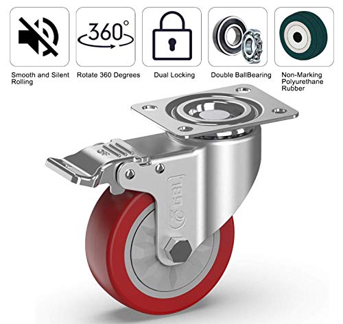 GBL - 4 Ruedas para Muebles + Tornillos 600KG | 100mm Ruedas Giratorias, Rueda Pivotantes, Ruedas Con Freno Industrial Con Placa de Montaje GBL - 4 Ruedas para Muebles + Tornillos 600KG | 100mm Ruedas Giratorias, Rueda Pivotantes, Ruedas Con Freno Industrial Con Placa de Montaje