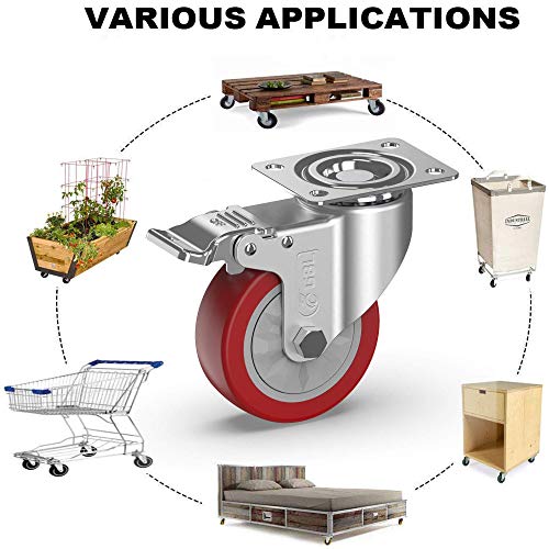GBL - 4 Ruedas para Muebles + Tornillos 600KG | 100mm Ruedas Giratorias, Rueda Pivotantes, Ruedas Con Freno Industrial Con Placa de Montaje GBL - 4 Ruedas para Muebles + Tornillos 600KG | 100mm Ruedas Giratorias, Rueda Pivotantes, Ruedas Con Freno Industrial Con Placa de Montaje