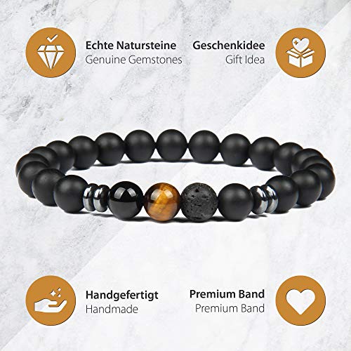 GD GOOD.designs EST. 2015 ® Pulsera de Perlas Chakra Fabricada de ónix y Piedra volcánica, Pulsera energética con Perla de Jaspe de Colores, Pulsera de Yoga para Hombres y Mujeres (Ojo de Tigre)