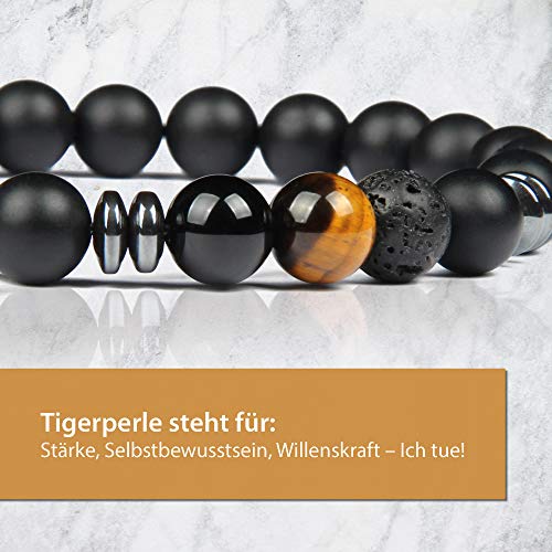 GD GOOD.designs EST. 2015 ® Pulsera de Perlas Chakra Fabricada de ónix y Piedra volcánica, Pulsera energética con Perla de Jaspe de Colores, Pulsera de Yoga para Hombres y Mujeres (Ojo de Tigre)