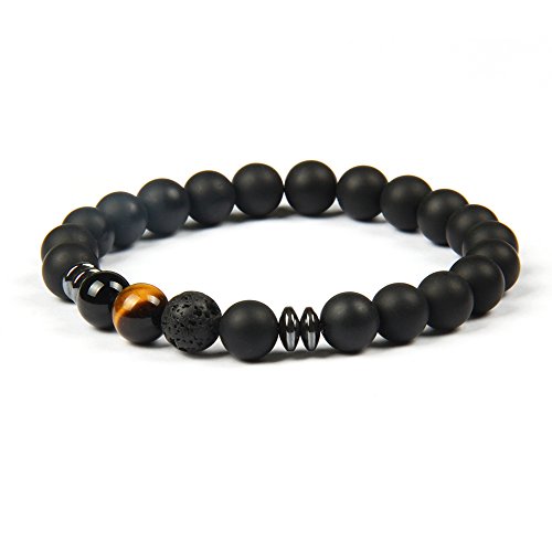 GD GOOD.designs EST. 2015 ® Pulsera de Perlas Chakra Fabricada de ónix y Piedra volcánica, Pulsera energética con Perla de Jaspe de Colores, Pulsera de Yoga para Hombres y Mujeres (Ojo de Tigre)