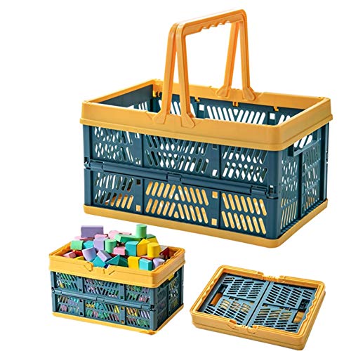 Geagodelia - Cesta plegable de plástico con asa para la compra (1 unidad), color amarillo y verde Geagodelia - Cesta plegable de plástico con asa para la compra (1 unidad), color amarillo y verde