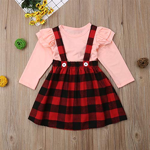 Geagodelia Vestido de Navidad para niña, diseño de cuadros rojos, vestido de bebé, manga larga, camisas, ropa de Navidad, conjunto de vestido, disfraz de Navidad rosa 6-12 Meses