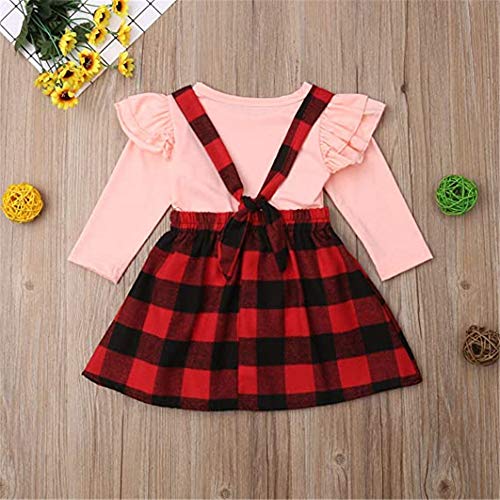 Geagodelia Vestido de Navidad para niña, diseño de cuadros rojos, vestido de bebé, manga larga, camisas, ropa de Navidad, conjunto de vestido, disfraz de Navidad rosa 6-12 Meses