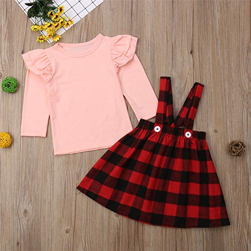 Geagodelia Vestido de Navidad para niña, diseño de cuadros rojos, vestido de bebé, manga larga, camisas, ropa de Navidad, conjunto de vestido, disfraz de Navidad rosa 6-12 Meses