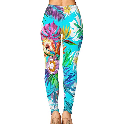 geckor Flor Flor Coloridas Hojas Monstera Palm Leafs Hibiscus Strelizia 668252125 Leggings de Yoga para Mujer Pantalones Deporte Pilates Entrenamiento Gimnasio Medias Pantalones Pitillo elásticos S