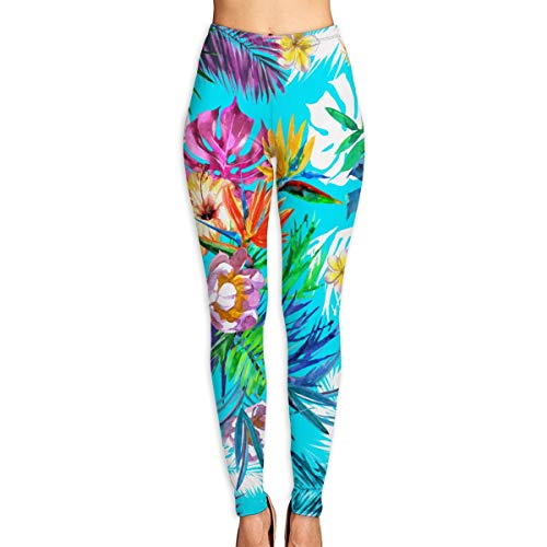 geckor Flor Flor Coloridas Hojas Monstera Palm Leafs Hibiscus Strelizia 668252125 Leggings de Yoga para Mujer Pantalones Deporte Pilates Entrenamiento Gimnasio Medias Pantalones Pitillo elásticos S