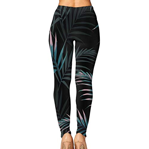 geckor Hojas de Palma oscuras y Rosadas Pantalones de Yoga para Mujer Pantalones Deportivos Pilates Entrenamiento Medias de Gimnasio Pantalones Pitillo elásticos S