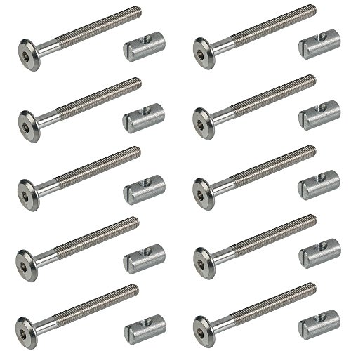 Gedotec - Conector para muebles de cama y armario (cabeza plana, M6 x 90 mm, con pernos de tuerca transversal, acero galvanizado, tornillos de conexión para muebles y madera, 10 unidades)