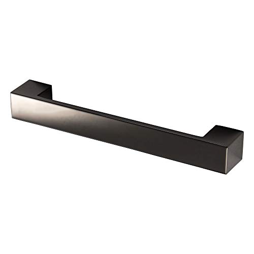 Gedotec Future - Tirador cuadrado para muebles (160 mm, para puertas de armarios y armarios de cocina, metal niquelado negro pulido, 1 unidad)