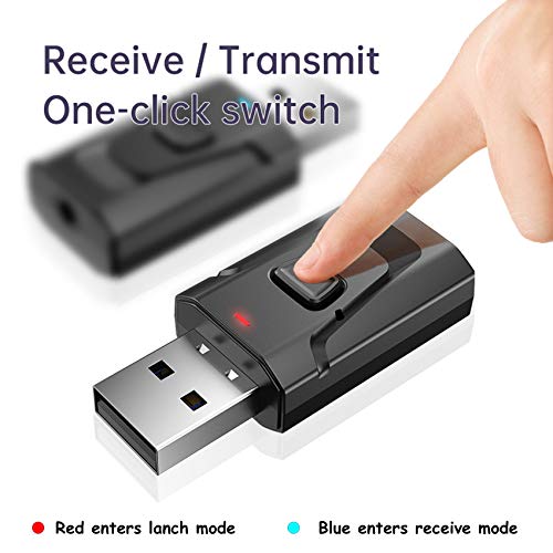 GeekerChip Adaptador Bluetooth 5.0 USB,Receptor/Transmisor Bluetooth USB con 3.5mm Cable de Audio,para PC/TV/Auriculares/Altavoces/Radio
