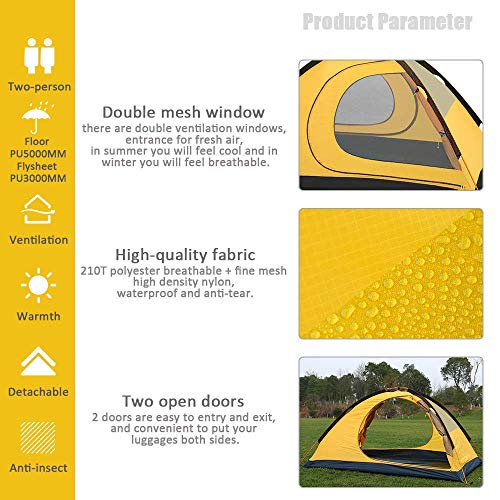 GEERTOP Tienda de campaña para 2 Personas, 4 Estaciones, Impermeable, Doble Capa, para Caza, Senderismo, Escalada, Viajes, fácil configuración (Yellow)