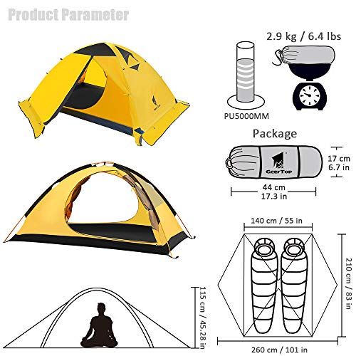 GEERTOP Tienda de campaña para 2 Personas, 4 Estaciones, Impermeable, Doble Capa, para Caza, Senderismo, Escalada, Viajes, fácil configuración (Yellow) GEERTOP Tienda de campaña para 2 Personas, 4 Estaciones, Impermeable, Doble Capa, para Caza, Senderismo, Escalada, Viajes, fácil configuración (Yellow)