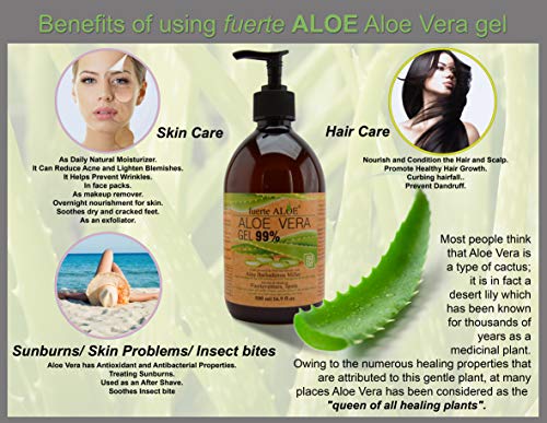 GEL Aloe Vera PURO 99% CERTIFICADO ORGANICO 100% Para CARA CUERPO CABELLO Deja PIEL Suave - 500 ml / 16.9 fl oz