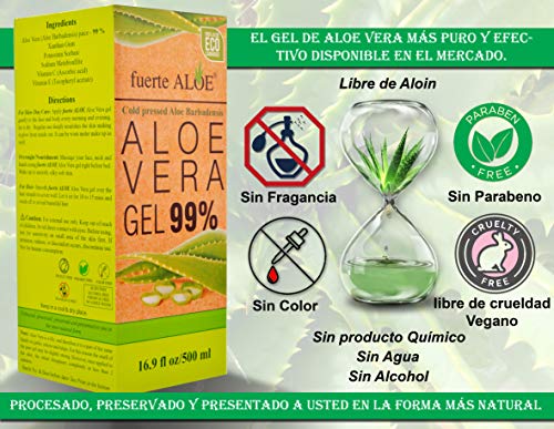 GEL Aloe Vera PURO 99% CERTIFICADO ORGANICO 100% Para CARA CUERPO CABELLO Deja PIEL Suave - 500 ml / 16.9 fl oz