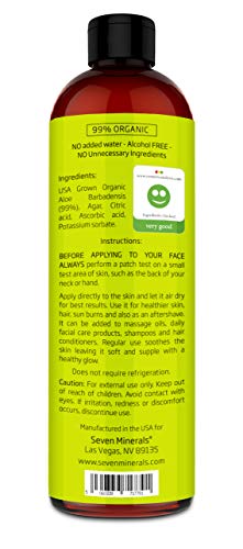 Gel de Aloe Vera Orgánico con 100% de Aloe Puro de Aloe recién cortado - SIN ACRILADOS NI CROSPOLÍMETROS, por lo que se absorbe rápidamente sin residuos pegajosos - Grande 355 ml / 12 fl oz