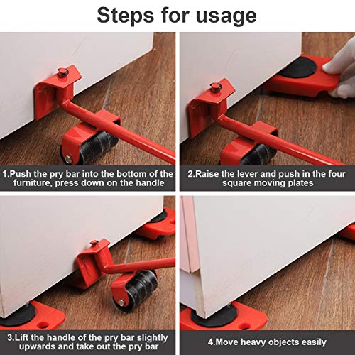 GEMITTO Juego de ruedas deslizantes para muebles pesados de, kit de rodillos para mover muebles; juego de herramientas para levantar muebles, 4 ruedas almohadillas giratorias de 360 grados GEMITTO Juego de ruedas deslizantes para muebles pesados de, kit de rodillos para mover muebles; juego de herramientas para levantar muebles, 4 ruedas almohadillas giratorias de 360 grados