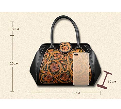 GGLZMMF Bolso De Mano De Cuero Tallado A Mano Bolso De Hombro Vintage Ocio Floral Ocio Bolsa De Bola De Masa Negra Verde Oscuro Rojo + Marrón Red+Brown-OneSize