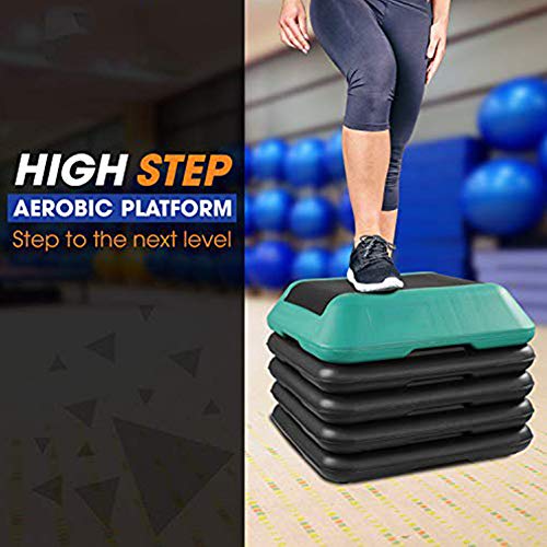 GHH Aerobic Step para Fitness Plataforma Step Fitness Ajustable en 4 Alturas 4"- 6" -8"-10" -12 ''Stepper Aeróbic y Cardio para Ejercicios Gimnasia en casa,Verde