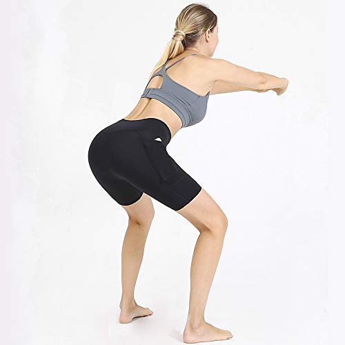 GIEADUN Pantalón Corto Deportivo para Mujer, Running Pantalones Cortos de Yoga Leggings con Bolsillo Lateral, Fitness Mallas Deportivas (Negro Oscuro, Medium)