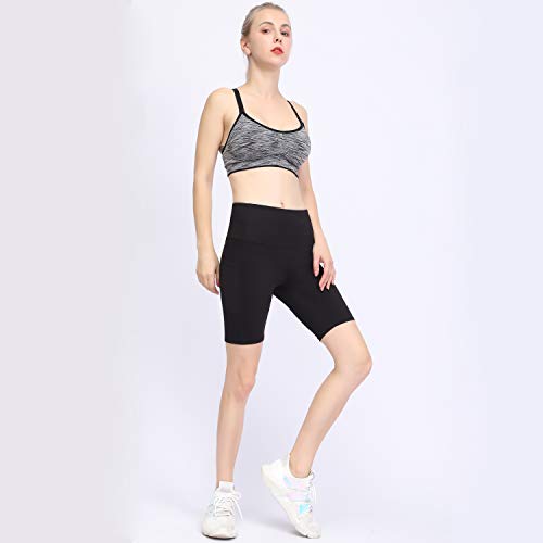 GIEADUN Pantalón Corto Deportivo para Mujer, Running Pantalones Cortos de Yoga Leggings con Bolsillo Lateral, Fitness Mallas Deportivas (Negro Oscuro, Medium)