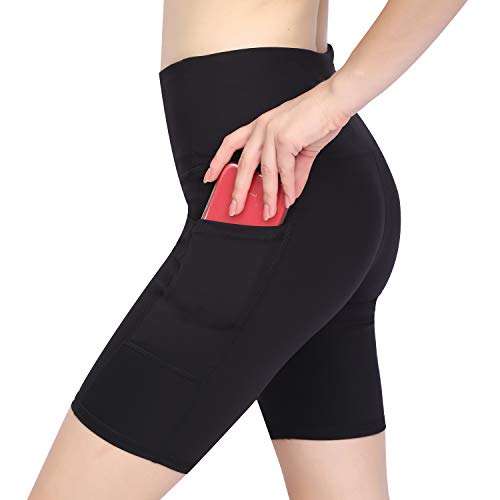 GIEADUN Pantalón Corto Deportivo para Mujer, Running Pantalones Cortos de Yoga Leggings con Bolsillo Lateral, Fitness Mallas Deportivas (Negro Oscuro, Medium)