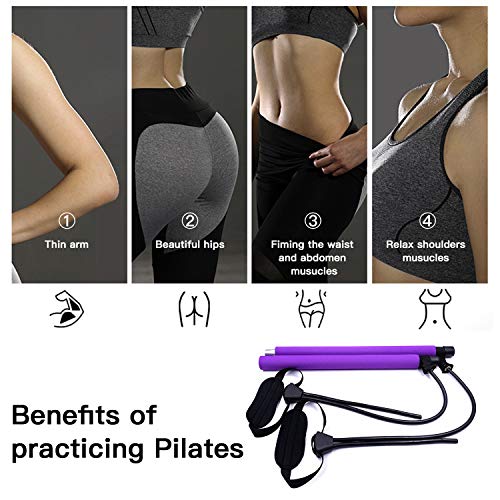 GIKERSY kit de barra pilates portátil , con banda de resistencia, barra de yoga, con asa para pies, ejercicios de gimnasio en casa, ejercicios de pecho, extractor de brazos