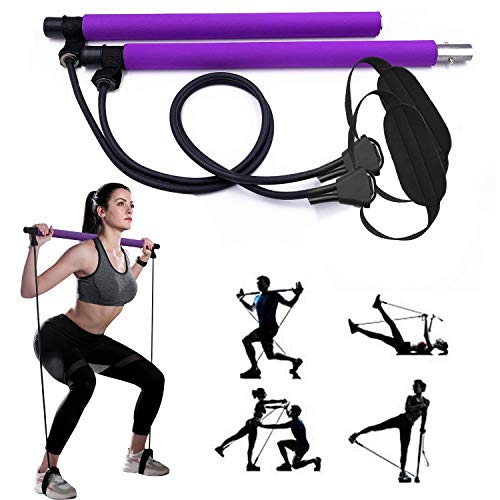 GIKERSY kit de barra pilates portátil , con banda de resistencia, barra de yoga, con asa para pies, ejercicios de gimnasio en casa, ejercicios de pecho, extractor de brazos