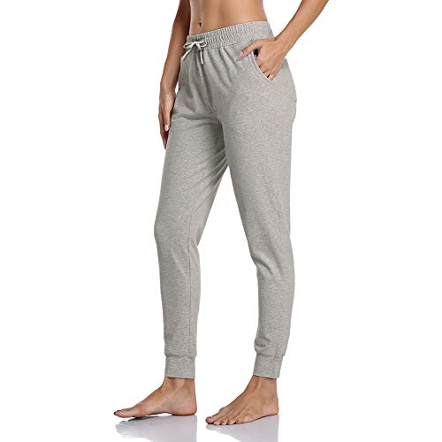 Gimdumasa Pantalon Chandal Mujer Algodón Largos Pantalones Deportivos Mujer Jogger Pantalones con Bolsillos y Cintura Elástica para Deportes Correr Fitness Jogging GI06 (Gris, Medium)