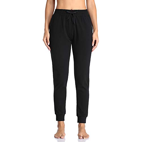 Gimdumasa Pantalon Chandal Mujer Algodón Largos Pantalones Deportivos Mujer Jogger Pantalones con Bolsillos y Cintura Elástica para Deportes Correr Fitness Jogging GI06 (Negro, X-Large)