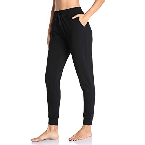 Gimdumasa Pantalon Chandal Mujer Algodón Largos Pantalones Deportivos Mujer Jogger Pantalones con Bolsillos y Cintura Elástica para Deportes Correr Fitness Jogging GI06 (Negro, X-Large)