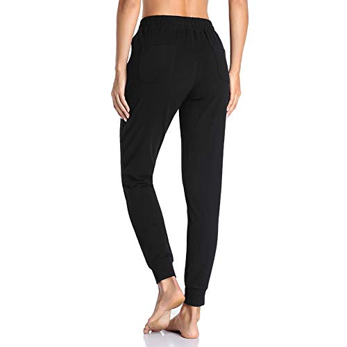 Gimdumasa Pantalon Chandal Mujer Algodón Largos Pantalones Deportivos Mujer Jogger Pantalones con Bolsillos y Cintura Elástica para Deportes Correr Fitness Jogging GI06 (Negro, X-Large)