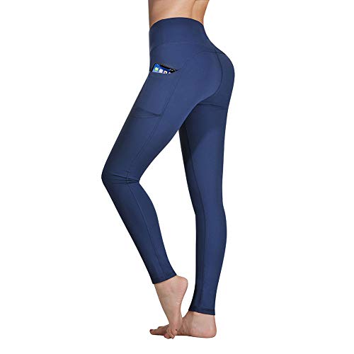 Gimdumasa Pantalón Deportivo de Mujer Cintura Alta Leggings Mallas para Running Training Fitness Estiramiento Yoga y Pilates GI188 (Azul Profundo, M)
