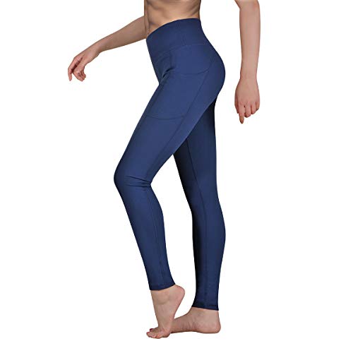 Gimdumasa Pantalón Deportivo de Mujer Cintura Alta Leggings Mallas para Running Training Fitness Estiramiento Yoga y Pilates GI188 (Azul profundo, XL)