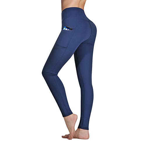 Gimdumasa Pantalón Deportivo de Mujer Cintura Alta Leggings Mallas para Running Training Fitness Estiramiento Yoga y Pilates GI188 (Azul profundo, XL)