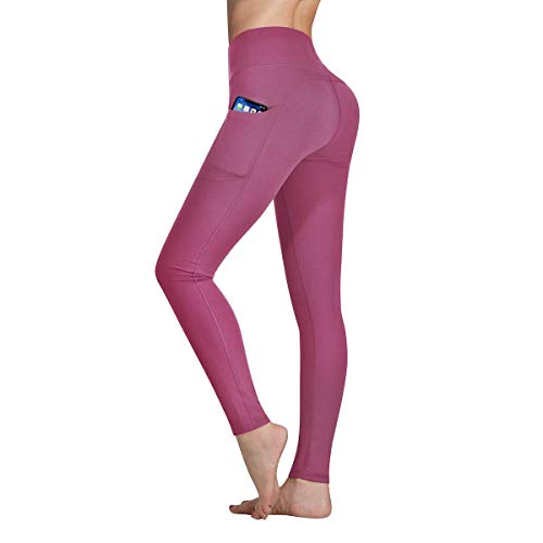 Gimdumasa Pantalón Deportivo de Mujer Cintura Alta Leggings Mallas para Running Training Fitness Estiramiento Yoga y Pilates GI188 (Begonia Rosa, M)