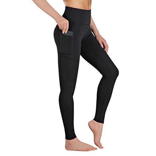 Gimdumasa Pantalón Deportivo de Mujer Cintura Alta Leggings Mallas para Running Training Fitness Estiramiento Yoga y Pilates GI188 (Negro, L)