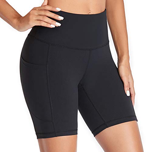 Gimdumasa Pantalones Cortos Deporte Mujer Cintura Alta Shorts Leggins Pantalones Cortos de Yoga para Correr Gym Fitness Mallas Deportivos con Bolsillos Laterales GI371