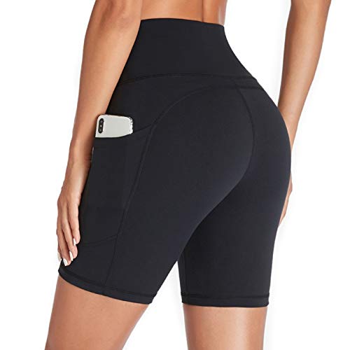 Gimdumasa Pantalones Cortos Deporte Mujer Cintura Alta Shorts Leggins Pantalones Cortos de Yoga para Correr Gym Fitness Mallas Deportivos con Bolsillos Laterales GI371