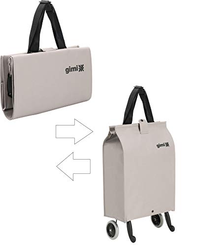 Gimi Brava Plus- Carro de la compra, con 2 ruedas, bolsa impermeable de poliéster, carro plegable, capacidad de 38 litros, beige, 45 x 30 x 7 cm