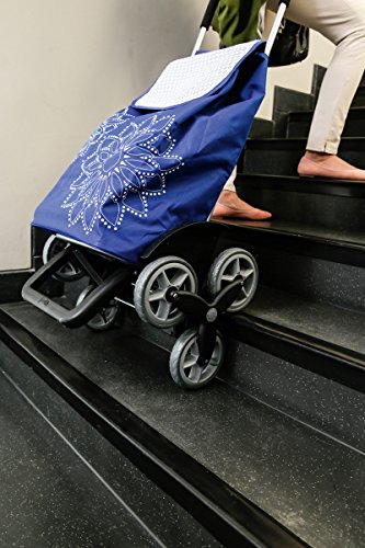 Gimi Tris Carro de la compra, con 6 ruedas, Bolsa impermeable de poliéster, capacidad de 56 litros, Floral Azul, 41 x 51 x 102 cm