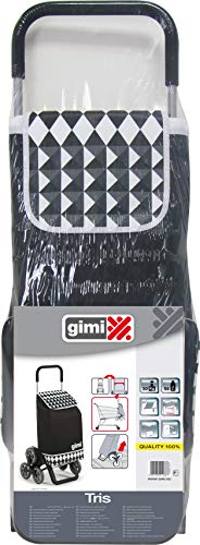 Gimi Tris Floral - Carro de la compra, con 6 ruedas, bolsa impermeable de poliéster, capacidad de 56 litros, negro, 41 x 51 x 102 cm