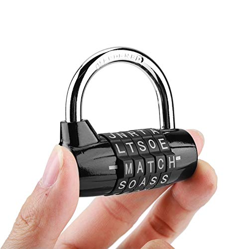 Gimnasio Locker Lock, Bloqueo de palabras de 5 letras, Candado con combinación de candado de seguridad Cerradura con contraseña de seguridad, 1 paquete(Black)